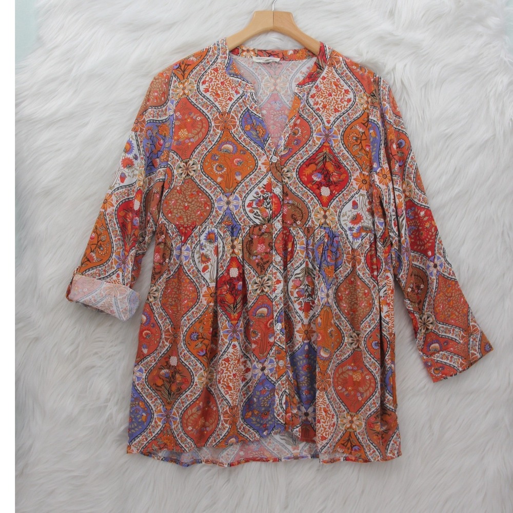 Christian Siriano New York Boho Paisley Floral Peasant Blouse Lightweight Top S